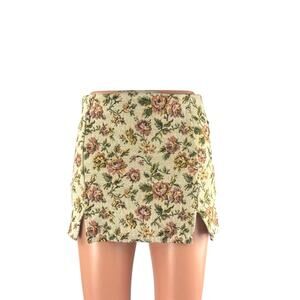 Women's Multicolor Vintage Floral Front Slit Fitted Boho Slim Mini Skirt Size S